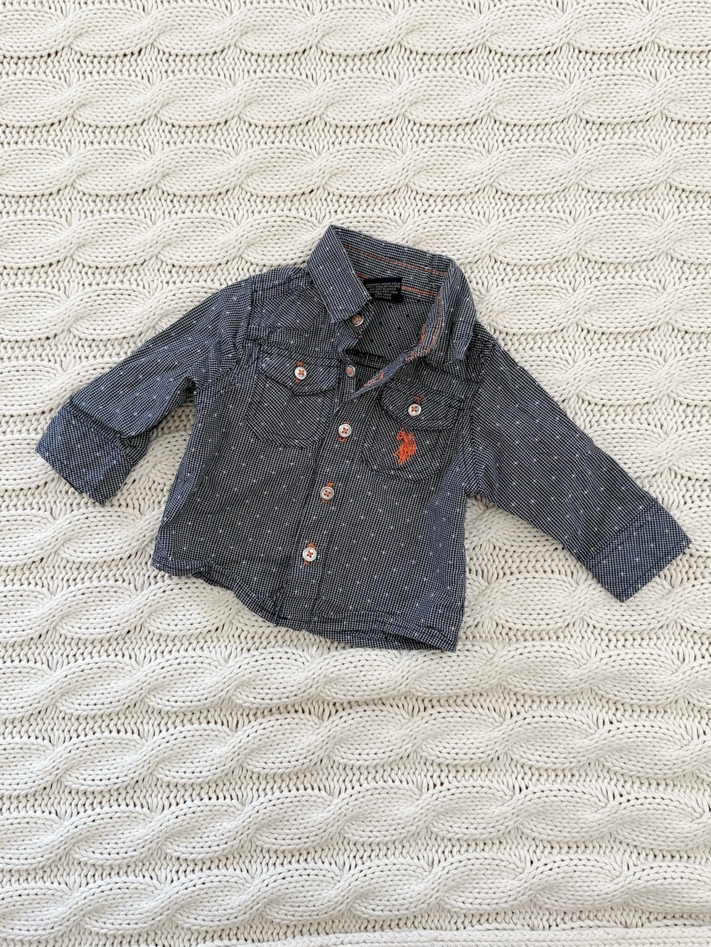 U.S. Polo Assn. Navy Pindot Button-Down Shirt with Orange Logo